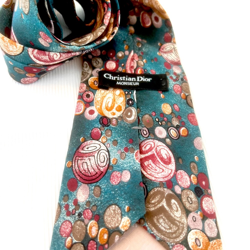 Dior silk abstract print teal tie